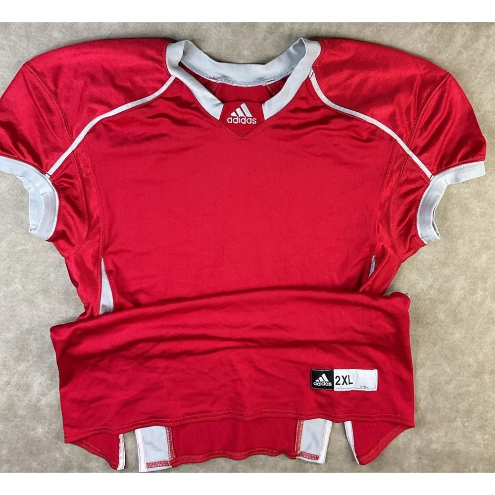 Adidas Football Training Jersey Practice Blank Red V-Neck Men Sz 2XL‎